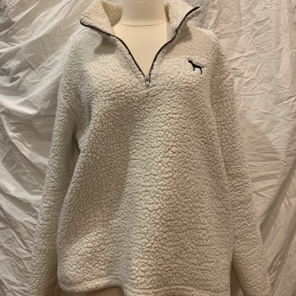 PINK Victoria’s Secret White Sherpa Boyfriend Quarter Zip Pullover